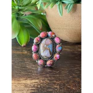Southwest Handmade Turquoise Multi Stone <b>Sterling</b> <b>Silver</b> <b>Adjustable</b> Cluster <b>Ring</b> - Product Image 1