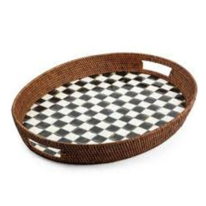 Vietnam Collection Plateau de service en rotin ovale en céramique tissé à la main écologique pour la table à manger de Noël Motif en bois - Product Image 1