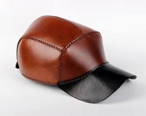 <b>Men</b> Spring Winter Genuine Leather <b>Black</b> Brim Flat Baseball <b>Hats</b> Male 54-62 cm Customized Size Baseball Golf <b>Hat</b> - Product Image 2