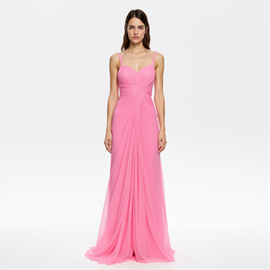 Gaun Pesta Elegan Wanita 2026, Gaun Malam Elegan, Gaun Maxi Bertingkat Ruffle Tanpa Lengan Warna Pink Muda - Product Image 4