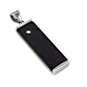 Pendentif rectangulaire en argent 925 pour femmes, pendentif artisanal en pierre de grès religieuse avec charme en améthyste bleue, bijoux - Product Image 1