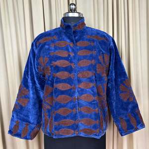 Boho Chic Retro Chic Free Size Robe Hand Embroidered Blue Floral Velvet Suzani Jacket Open Front <b>Winter</b> Coat for Fall Season - Product Image 1