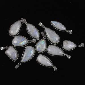 White <b>Moonstone</b> Cabochon Pendant Wholesale <b>Moonstone</b> Pendant Silver Plated Pendant Silver Jewellery <b>Necklace</b> - Product Image 2