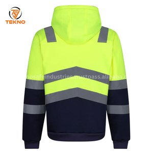 2025 nuevo invierno personalizado Hi Vis reflectante seguridad trabajo Zip up Hoodie hombres seguridad manga larga seguridad Zip up chaquetas servicio OEM - Product Image 2