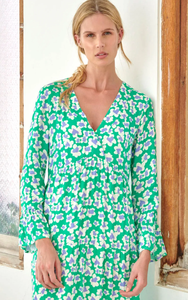 Vestido maxi de seda con estampado Dabu de gran venta con escote Henley y cierre de corbata, ropa informal para mujer, talla regular al por mayor - Product Image 2