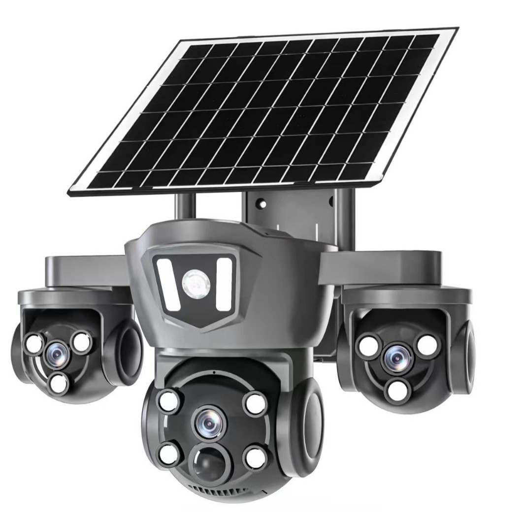 Solar Security Camera Triple Lens Outdoor Wireless WiFi IP66 PTZ Surveillance Camera with Solar Panel · image 1