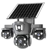 Solar Security Camera Triple Lens Outdoor Wireless WiFi IP66 PTZ Surveillance Camera with Solar Panel