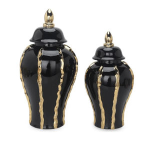 Meilleur prix Pot à gingembre plaqué or noir avec couvercle avec pot à gingembre de luxe simple décoratif pour la maison de style américain - Product Image 1