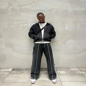 Chándal con logotipo bordado personalizado para hombre, nueva moda, sudaderas de peso pesado, conjuntos de dos piezas para otoño e invierno, chándal ácido lavado para hombre - Product Image 2