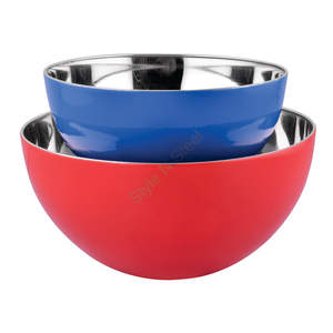 ชามสลัดสแตนเลสแบบพรีเมี่ยมไม่มีลายพิมพ์สีน้ำเงินและสีแดงมีดีไซน์คลาสสิกทันสมัย - Product Image 1