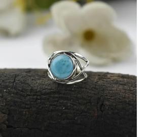 Bague de pierres précieuses Larimar véritable Bague en argent sterling 925 Bijoux faits à la main Bague en argent massif pour femme Cadeau élégant pour elle - Product Image 3