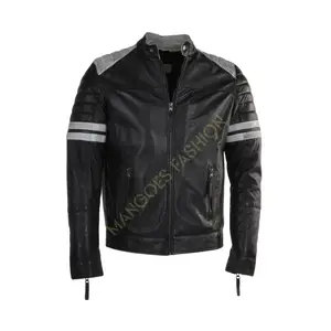 Premium Black Leather Fight Club Jacket Inspired Stylish Men's Biker Outerwear with Distinctive Design