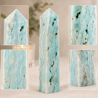 Tour de cristal d'hémimorphite de 24 cm, bleu-vert, poli, spécimen minéral, décoration d'intérieur, cadeau de méditation, objet de collection, présentoir