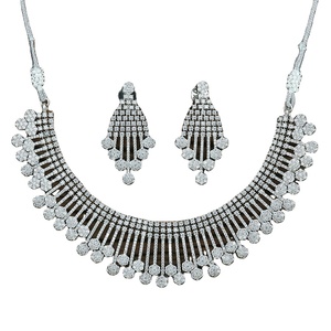 Collier Classique CZ pour Femme, Plaqué Rhodium, Référence 421067, Taille Standard, Réglable, Dernier Design, Strass en Cristal, Idéal pour Fêtes et Mariages - Product Image 1