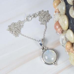 Rainbow Moonstone 925 เงินสเตอร์ลิงอัญมณีจี้ห่วงโซ่ W/หรือ W/o เครื่องประดับทําด้วยมือเดือนมิถุนายน Birthstone ของขวัญวันเกิด - Product Image 4