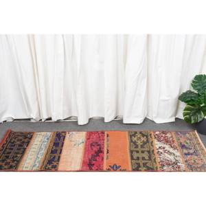 Alfombra grande de lana beige bohemia de 1,4X4,4 pies de estilo clásico turco con patrón de retazos para dormitorio o pasillo con respaldo de látex - Product Image 2