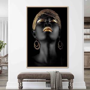 Printed Canvas: African Gold Lip Art, Abstract Ethnic Artwork,Gold <b>Framed</b> - Product Image 1
