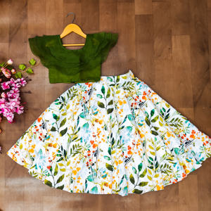 Shoryam Fashion Girls Lehenga traditionnel de créateur, imprimé floral, mélange de soie, haut à volants, ensemble ethnique deux pièces pour fête - Product Image 2