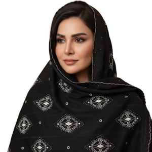 High Quality AHE Floral Cotton Voile <b>Shawl</b> Lightweight Breathable Golden <b>Embroidered</b> Rhinestone Hijab Women Daily Wear Muslim - Product Image 1