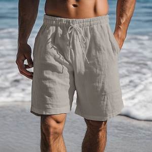 กางเกงขาสั้นเอวยางยืดสำหรับผู้ชายกางเกงขาสั้นทรงหลวมแบบเรียบง่ายมีกระเป๋า - Product Image 3