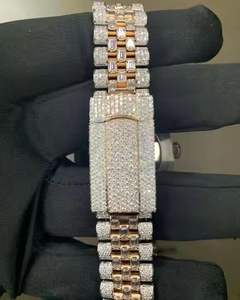 Moissanite Diamond Full Iced out Reloj de pulsera Baguette y corte redondo Hiphop Reloj de marca Esfera de vidrio Ventana Probado Probador de diamantes - Product Image 4