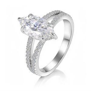 แหวนหมั้นเพชรโมอิสเครื่องทดสอบ2ct เพชรแบบผ่านมาร์คีส์นาไนต์สีขาวทอง Ring14K หรูหรา - Product Image 4