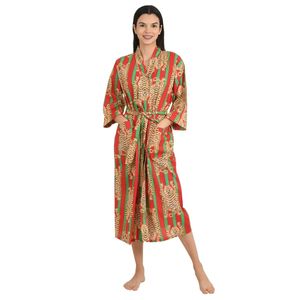 Hand-Printed Bandeau <b>Kimono</b> House Robe Luxury <b>Beach</b> Vacation Lightweight Yacht with Leopard Motif Soft XS Size - Product Image 1