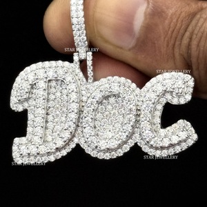 Colgante de Oro 10K con Letra Personalizada, Diamantes Naturales Tallados Brillantes, Estilo Hip Hop, Chapado en Rodio, Joyería Unisex - Product Image 1