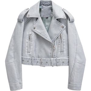 Veste de moto en cuir d'agneau véritable pour femmes, coupe ajustée, style motard, protection, vêtements de moto tendance - Product Image 4