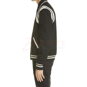 Ropa de calle Premium 90% lana 10% Poly logotipo bordado personalizado Negro hombres rayas Letterman College Bomber chaqueta de béisbol para hombres - Product Image 2