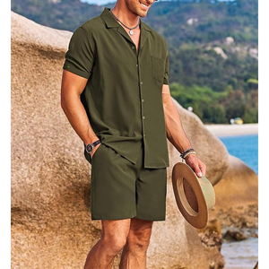 Chándal de manga corta para hombre de alta calidad, Conjunto de camiseta y pantalones cortos de verano, 2 bolsillos, dos piezas, informal, servicio diario - Product Image 2