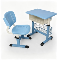Escritorio y Silla Escolar Individual Moderna con Altura Ajustable, Mesa de Estudio con Cesta de Almacenamiento Doble
