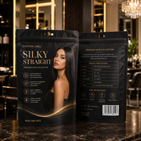Sac d'emballage personnalisé de luxe pour extensions de cheveux, fermeture éclair à trois côtés, pochette de rangement en plastique haut de gamme imprimée sur mesure