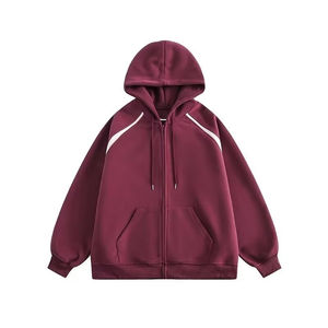 Sudadera con capucha personalizada Vintage manga larga contraste Color con capucha suelta moda Casual cremallera completa sudaderas con capucha para hombre 2025 - Product Image 1