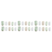 A040 Faux ongles à presser vert menthe effet œil de chat glacé, 30 pièces, feuille d'or gaufrée, ultra courts forme cercueil, vente en gros