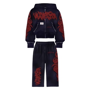 Personnalisable avec le nom de vos marques Ensemble survêtement unisexe à fermeture éclair complète avec pantalon à jambes larges Streetwear imprimé graphique de qualité supérieure entièrement - Product Image 1