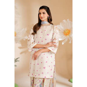 เสื้อชีฟอง IZNIK-3PC พร้อมผ้าคลุมไหล่พิมพ์ลายผ้าไหม และกางเกงพิมพ์ลายผ้าลอน พร้อมเสื้อปักลายแขนสามส่วน-BIC-052 - Product Image 3