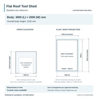 Abri à outils standard en aluminium 3x2x2.1m avec toit plat et portes d'accès à persiennes, taille personnalisée