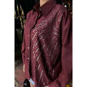 เสื้อเชิ้ตผ้าป๊อปลินแฟชั่นวินเทจ 3440 ประดับด้วยลายหินรูปพระจันทร์ - Product Image 1