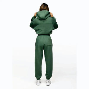 Sudadera con Capucha Deportiva Corta para Mujer, 65% Algodón, 35% Poliéster, con Cremallera Completa, Color Verde Racing - Product Image 3