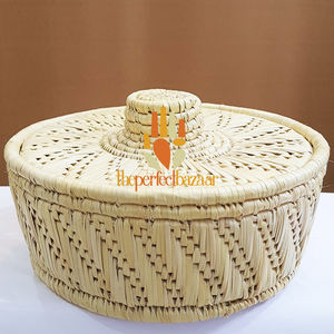 Cesta de hierba Moonj hecha a mano con tapa - Product Image 1
