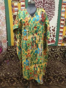 <b>Yellow</b> Floral Print Cotton Kaftan <b>Dress</b> Comfortable Long Maxi Nightwear Block Print Indian Style for Plus Size <b>Maternity</b> Natural - Product Image 2