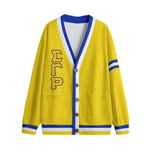 OEM Cardigans à broderie et à patchs en chenille pour femmes OEM Pull tricoté de grande taille à rayures, col en V à l'avant, 2 poches pour filles Streetwear - Product Image 3