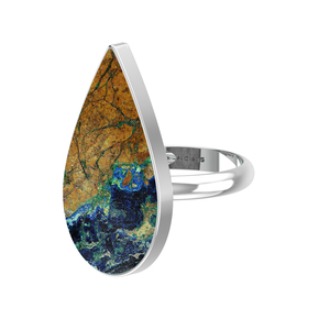 Anillo de Compromiso Unisex de Plata de Ley 925 con Acabado de Alta Calidad, Engaste de Bisel, Azurita, Malaquita, Forma de Trillón, Ovalada, Pera, Estilo Clásico - Product Image 4
