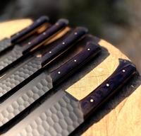 Prix de gros, couteaux de chef sur mesure de haute qualité avec manches en bois, ensemble de 5 pièces avec étui en cuir, revêtement noir