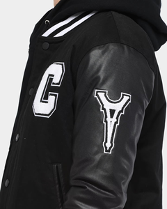 Veste de baseball varsity en toile personnalisée pour homme avec col montant, logo frontal, design hiver à capuche - Haute qualité, personnalisable - Product Image 5