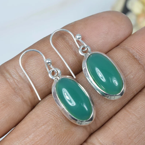 Pendientes colgantes de plata de ley 925 de alta calidad hechos a mano ónix verde Natural forma ovalada bonita piedra preciosa regalos de fiesta cristiana - Product Image 2