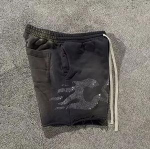 Pantalones cortos de calle personalizados para hombre, parches bordados de cuerda gruesa lavada Vintage, pantalones de chándal holgados de talla grande con cintura doble - Product Image 4