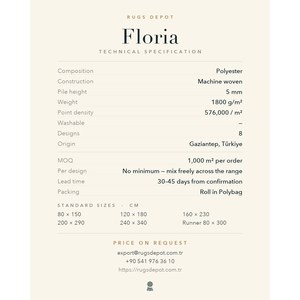 พรมโพลีเอสเตอร์ขายส่ง รุ่น FLORIA FL002 หลายสี ผลิตด้วยเครื่องจักร พรมตุรกี สำหรับห้องนั่งเล่น โครงการโรงแรม - Product Image 4