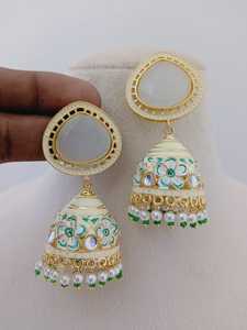 Hand-Painted Red Meenakari Brass Imitation Pearl 2.5 Inch Drop <b>Earring</b> Set Unique Collection Handmade Artisan Women - Product Image 6